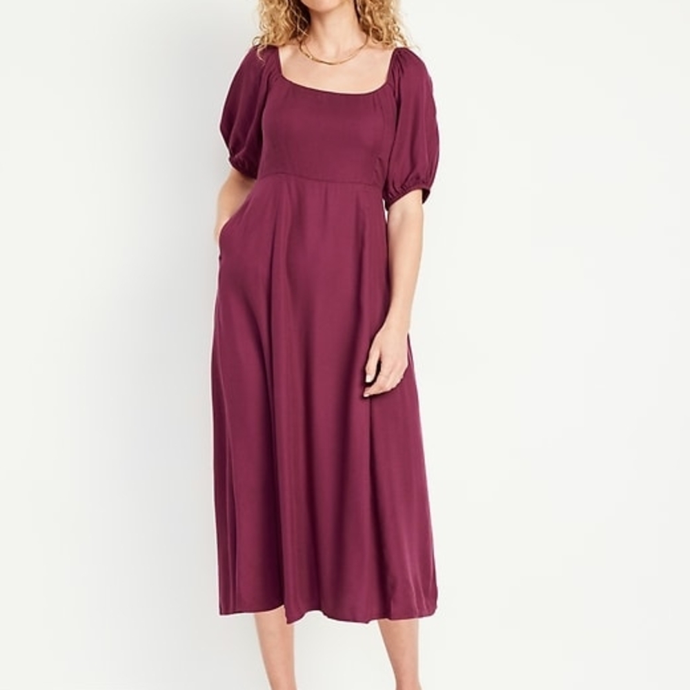 Old Navy Dark Mauve Crepe Midi Dress Size-XS
